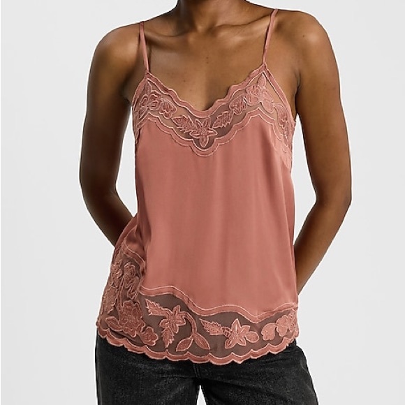 Express Tops - NWT Sheer Embroidered Pieced V-Neck Downtown Cami